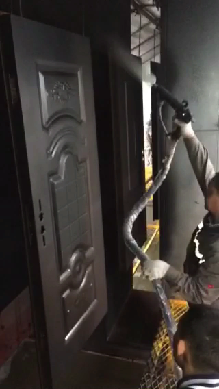 Gates, security doors, non-standard doors, aluminum bronze, imitation Tongmen door spraying anti-theft door drawing black, Gelis, transparent paint coating by high performance coating, paint saving environmental protection type liquid electrostatic spray coating